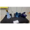 Image 1 : Art Deco Blue Glass Lamp Base, Frosted Glass Shade, and Blue Art Glass Bowl Plus