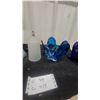 Image 5 : Art Deco Blue Glass Lamp Base, Frosted Glass Shade, and Blue Art Glass Bowl Plus