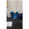 Image 6 : Art Deco Blue Glass Lamp Base, Frosted Glass Shade, and Blue Art Glass Bowl Plus