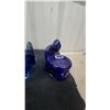 Image 7 : Art Deco Blue Glass Lamp Base, Frosted Glass Shade, and Blue Art Glass Bowl Plus