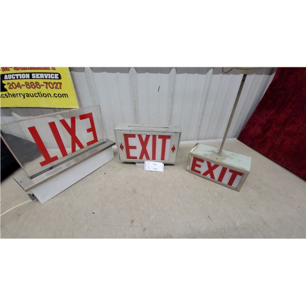 Three Vintage Exit Signs with Red Lettering and More