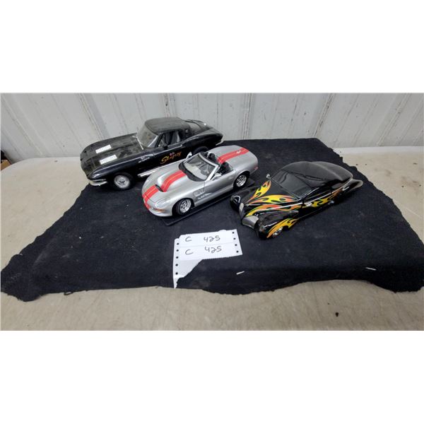 2Die-Cast Model Cars,One Plastic Corvette Stingray, Dodge Viper, and Custom Hot Rod, 1:18 Scale