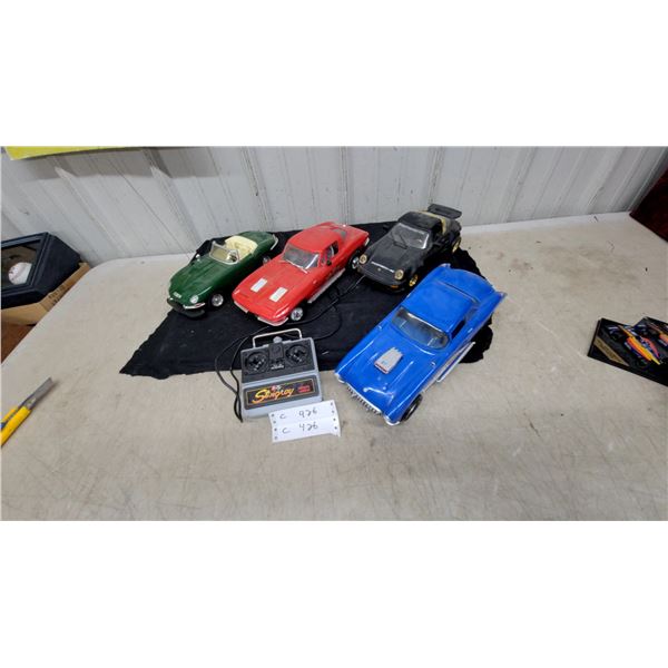 Collection of Vintage Corvette and Porsche Model Cars with Stingray Remote Control and More