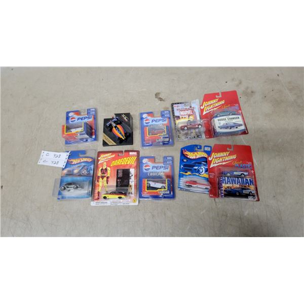 Collection of Die-Cast1/64 Scale Cars Including Hot Wheels, Johnny Lightning, Pepsi Cruiser, and
