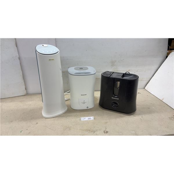 3 Humidifiers: PureGuardian Tower, Honeywell White, and Honeywell Black