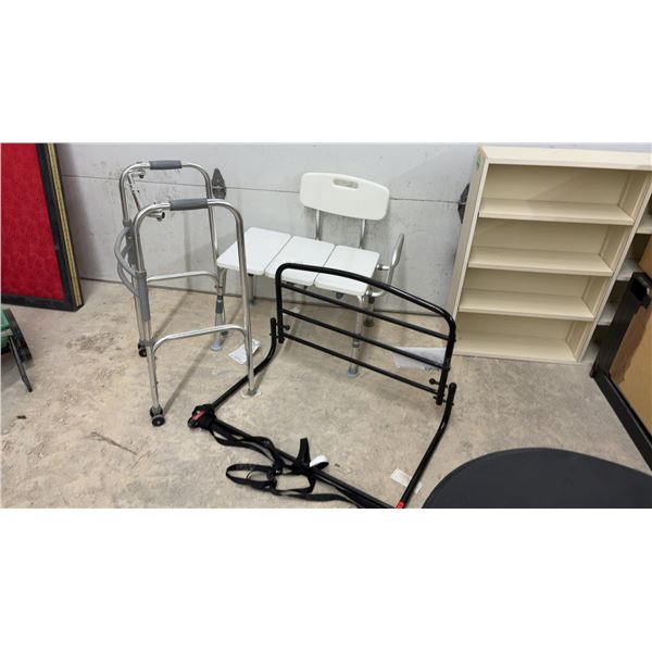 Folding Walker with Wheels, Shower Transfer Bench, Bed Rail
