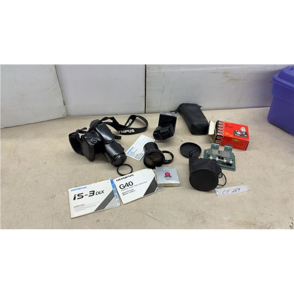 Olympus IS-3 DLX Quartzdate 35mm Film Camera with G40 Flash, Lenses, and More