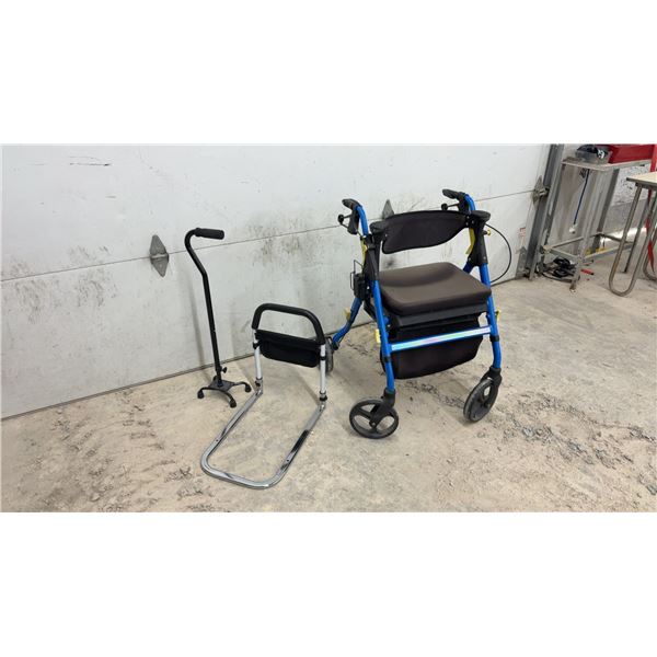 Guardian Rollator Walker with Seat, Quad Cane, and Bed Assist Rail