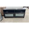 Image 1 : Black Tv Stand with Two Frosted Glass Front Drawers and Open Shelf Storage 21 x 47 1/2 x 16 1/4"