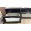 Image 5 : Black Tv Stand with Two Frosted Glass Front Drawers and Open Shelf Storage 21 x 47 1/2 x 16 1/4"