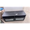 Image 7 : Black Tv Stand with Two Frosted Glass Front Drawers and Open Shelf Storage 21 x 47 1/2 x 16 1/4"