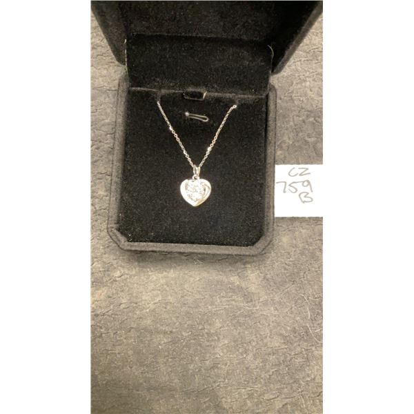 NEW 925 Sterling Silver 2.0Ct Simulated Diamond Heart Necklace with 16"-18" Adjustable Chain