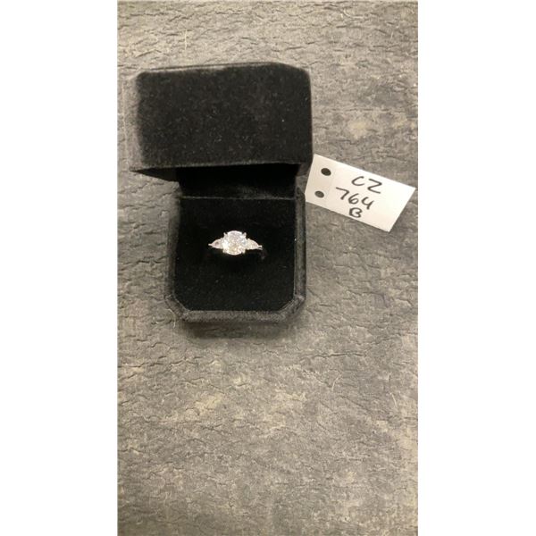 925 Sterling Silver 2.0 Carat Simulated Diamond Trinity Ring with Pear Sidestones, Size 8