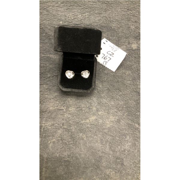 925 Sterling Silver 0.3 Carat Simulated Diamond Heart Stud Earrings with White Gold Overlay