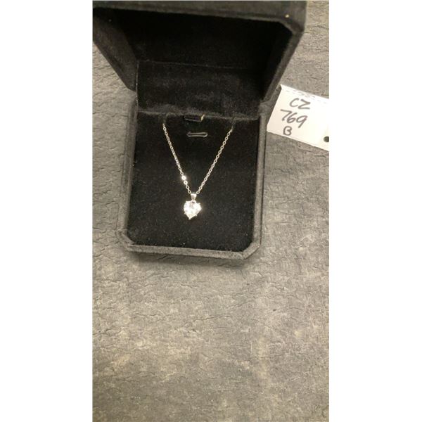 925 Sterling Silver 1.5 Carat Heart Cut CZ Solitaire Necklace with White Gold Overlay, 16"-18"
