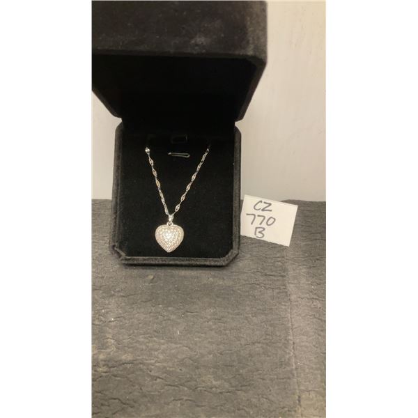 Platinum Plated 20mm Simulated Diamond Heart Locket Necklace with 7mm Synthetic Pearl, 16"-18"