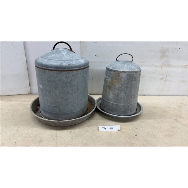 Two Galvanized Chicken Feeders, Brower and Oakes No. 505