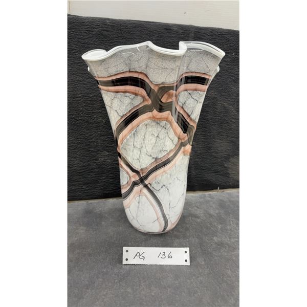 Jozefina Krosno Poland Art Glass Handkerchief Vase with Marbled Pattern 13" High