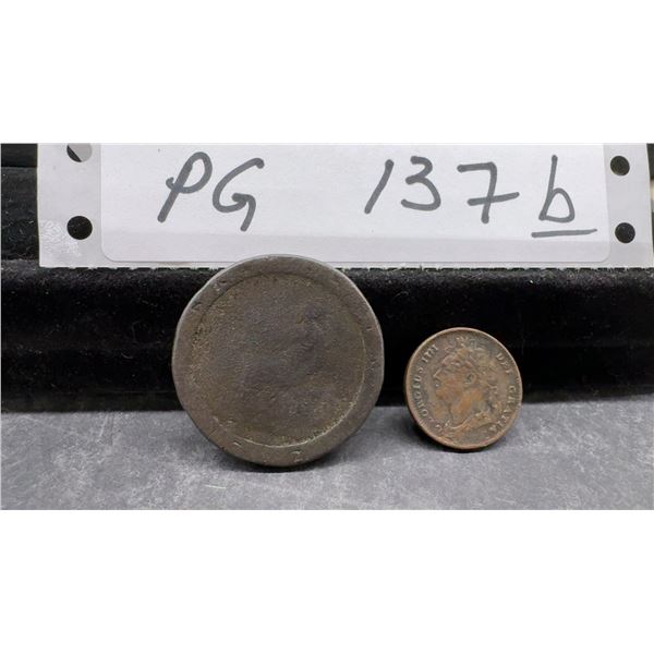 1825 Uk George Iv Farthing (22mm -4.7 Grams) and 1797 George III Cartwheel Penny ( 1 Oz Copper