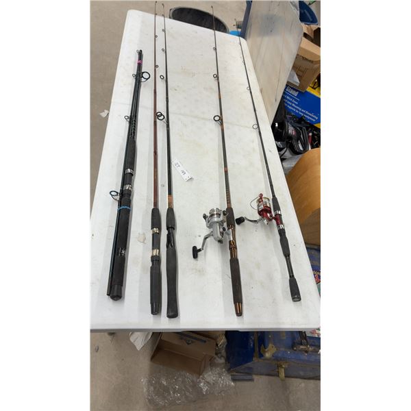 Collection of Five Fishing Rods with 2 Reels, Daiwa 1500C Spinning Reel and More