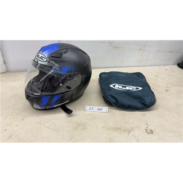 HJC Full-Face Motorcycle Helmet in Black with Blue Graphics and Storage Bag Sz Xl