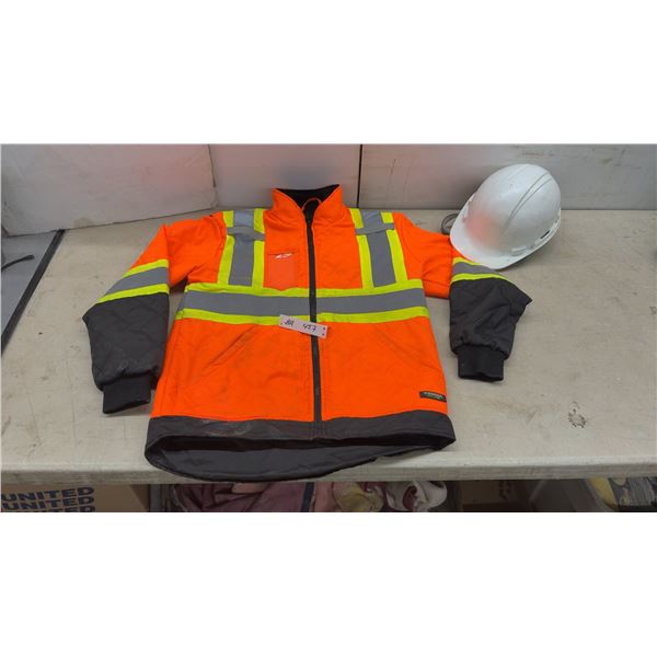 Terra Hi-Vis Freezer Jacket Size Small with White Hard Hat