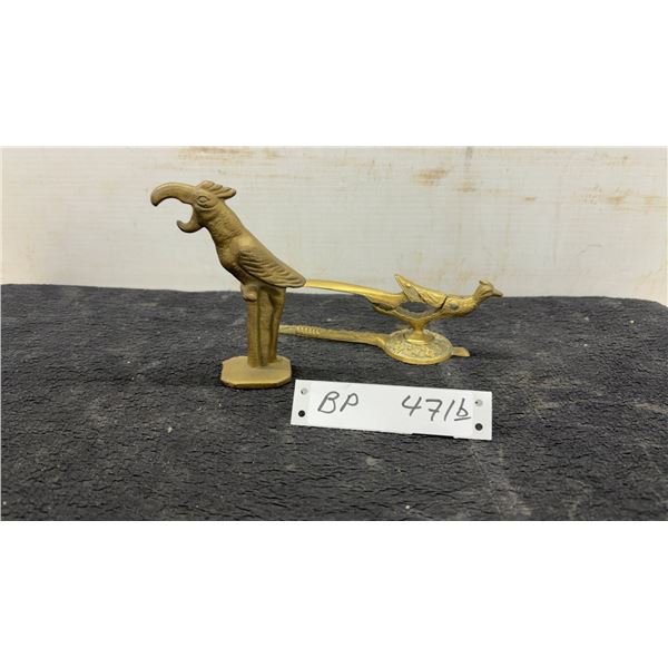 Vintage Brass: Peacock Nut Cracker 7" H, Figurine and Parrot Bottle Opener 5"