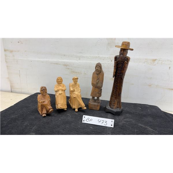 Collection of Five Hand-Carved Wooden Figures, Talkest 11"