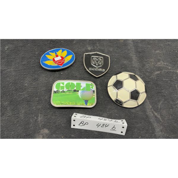 Four Belt Buckles: Golf, Soccer, Dodge, and Pootie Tang