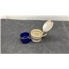 Image 5 : English Pewter Mustard Pot, Cobalt Glass Salt Cellars, Brass Tea Strainer, and More