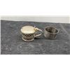 Image 6 : English Pewter Mustard Pot, Cobalt Glass Salt Cellars, Brass Tea Strainer, and More
