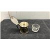 Image 7 : English Pewter Mustard Pot, Cobalt Glass Salt Cellars, Brass Tea Strainer, and More