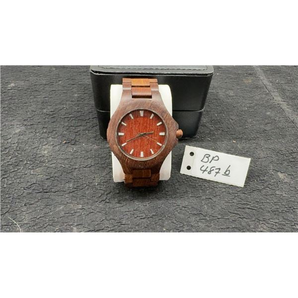 All-Wood Wristwatch with Walnut Case and Link Band with Box