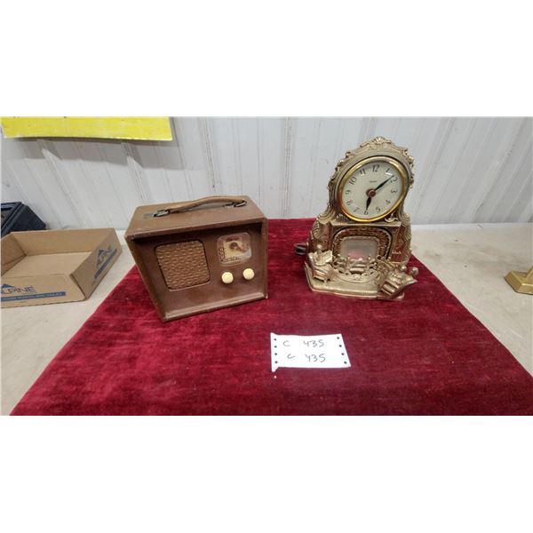 Trav-Ler Portable Tube Radio and United Fireplace Mantel Clock