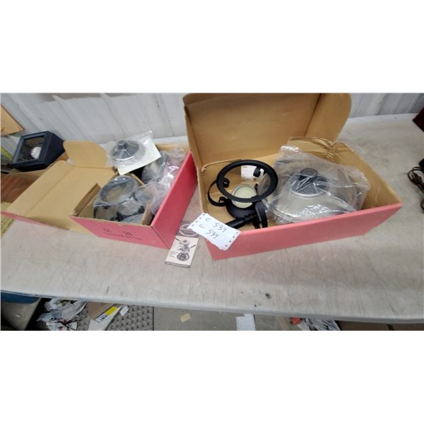 Two Mediterranean Hand Satin-Finished Chafing Dish Sets with Candle Warmers