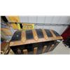 Image 3 : Antique Dome-Top Steamer Trunk with Oak Slats and Brass Hardware 30 x 18 x 16"