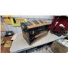 Image 5 : Antique Dome-Top Steamer Trunk with Oak Slats and Brass Hardware 30 x 18 x 16"