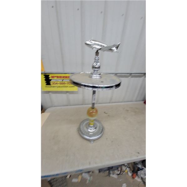 Art Deco Chrome Airplane Ashtray Stand with Slag Glass Accent Plane Needs Fastening