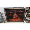 Image 2 : Two Framed Artworks: Landscape Print and Velvet Ship Painting 30 x 39"