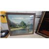 Image 5 : Two Framed Artworks: Landscape Print and Velvet Ship Painting 30 x 39"