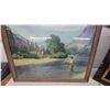 Image 7 : Two Framed Artworks: Landscape Print and Velvet Ship Painting 30 x 39"