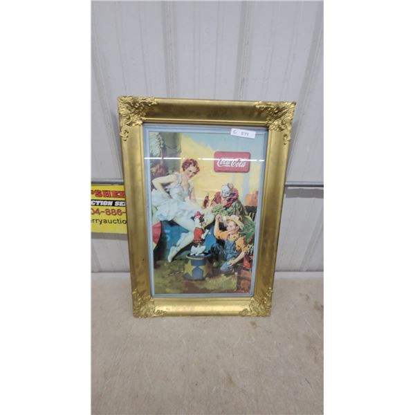 Framed Coca-Cola Circus Scene Reproduction Print in Ornate Gold Frame 23 x 33"