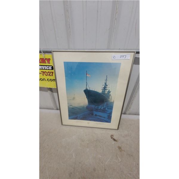 Framed "Morning Mist" Canadian Naval Ship Photograph, Halifax Harbour 17 x 21"