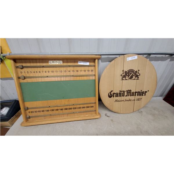 Wooden Shuffleboard Scoreboard 27 x 21" and Grand Marnier Decorative Barrel Head Sign