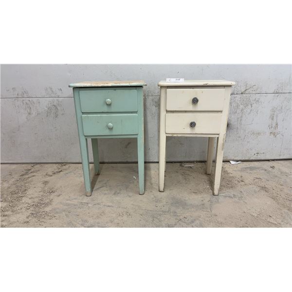 Pair of Vintage Painted Wood Two-Drawer Nightstands with Towel Bars, 30 x 18 x 18"