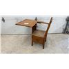 Image 1 : Antique Oak School Desk with Attached Chair and Under-Seat Storage Compartment