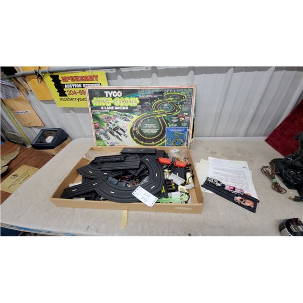 Tyco Nite-Glow 4-Lane Racing Slot Car Set with Track, Controllers, Cars, and More