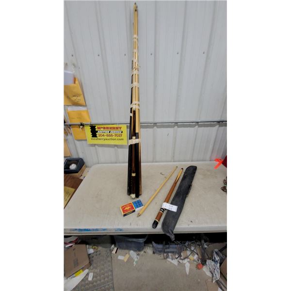 Pool Cues with Case, National Tournament Chalk, and More