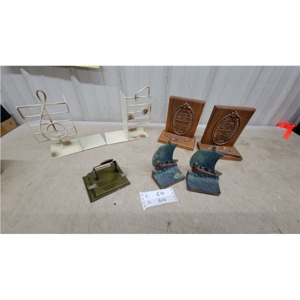 University of Manitoba Bookends, Dolphin Bookend Music Note and Vintage Hole Punch