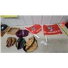 Image 1 : Vintage Baseball Gloves, McMaster Cap, Goldeyes Flags, Wood Tennis Racket with Press, and More